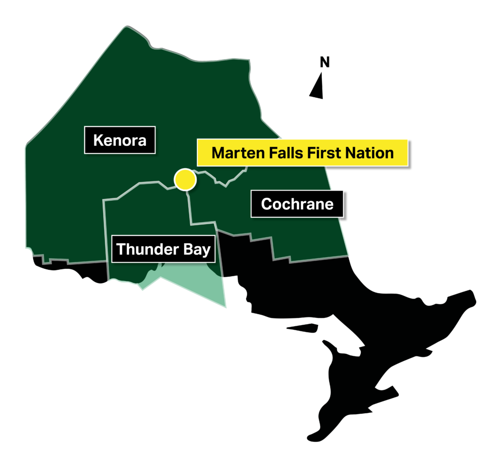 DSG-2022-06-22-MFFN-EA-PIC3-Boards-B3-60593122 Map of Ontario highlighting the location of Marten Falls First Nation